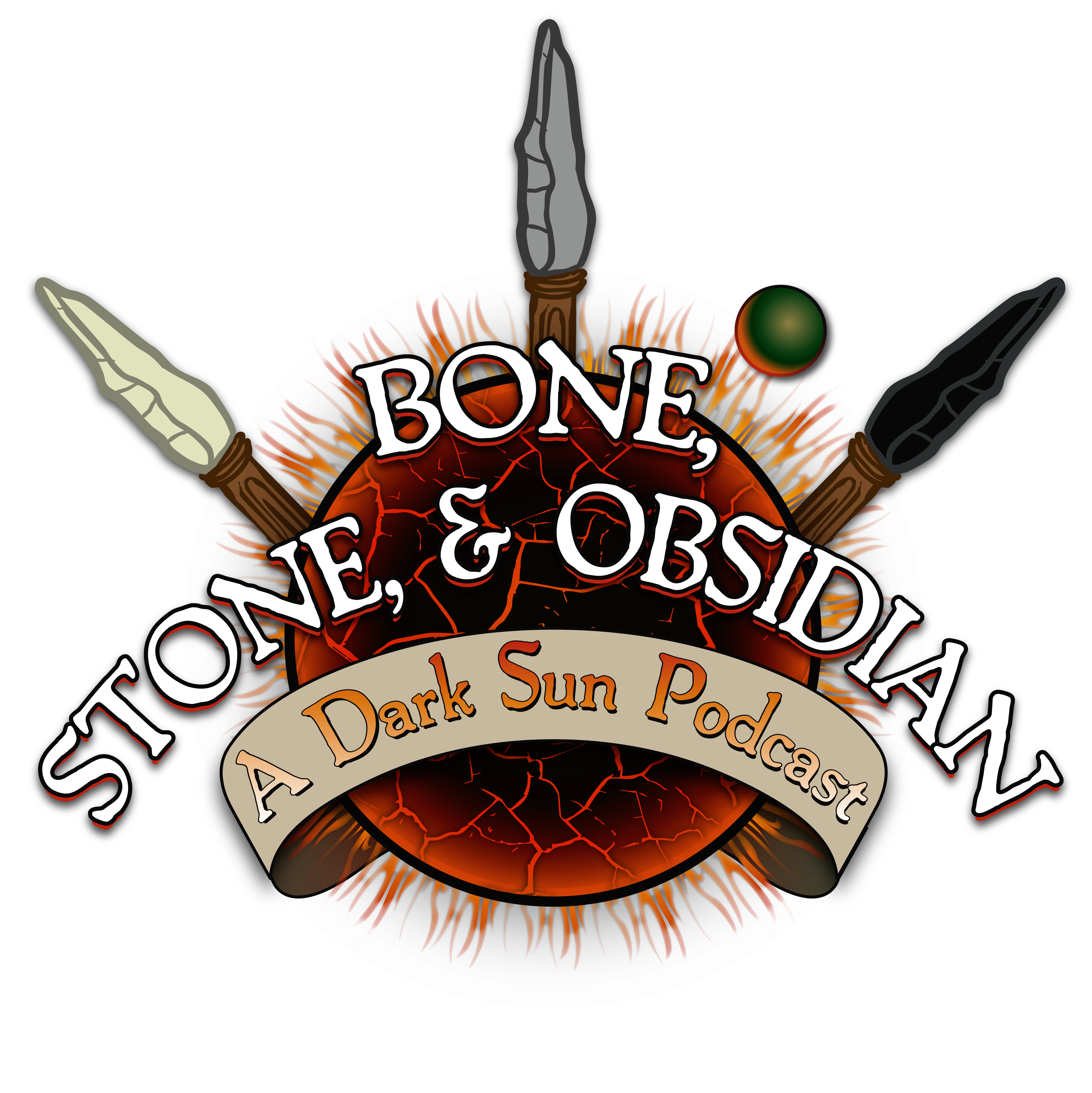 The logo for the "Bone, Stone & Obsidian" Dark Sun podcast