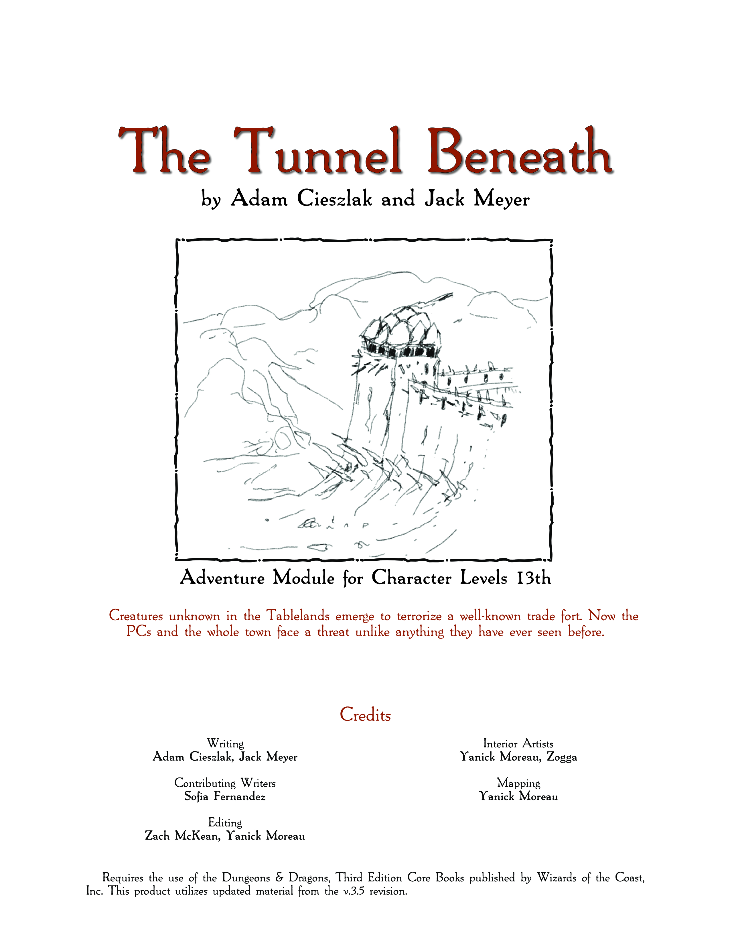 Adventure cover page for "The Tunnel Beneath"